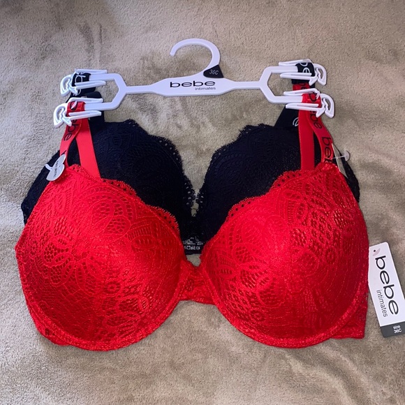 bebe* Lace Push-up Bra Set of 2 * Lace Red & Black * Multiple Sizes Available❣️ - Picture 1 of 5